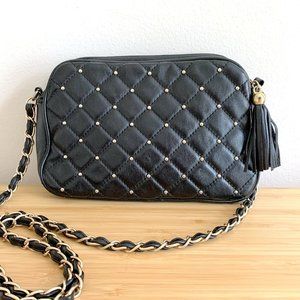 Small Quilted Harve' Benard Crossbody Evening Bag Gold Accents Tassles